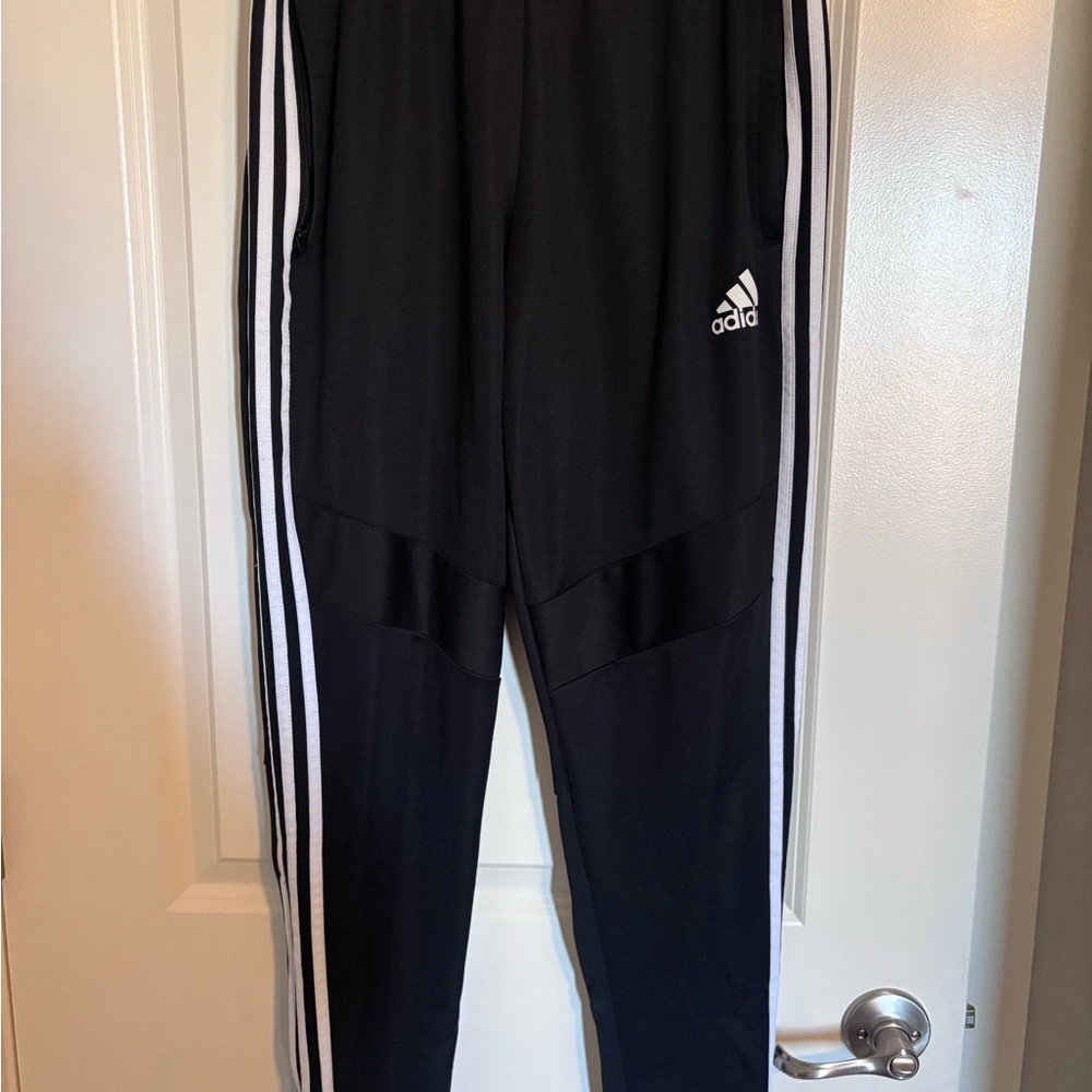 Adidas Men’s Black 3 Stripe Track Pants with zip ankle